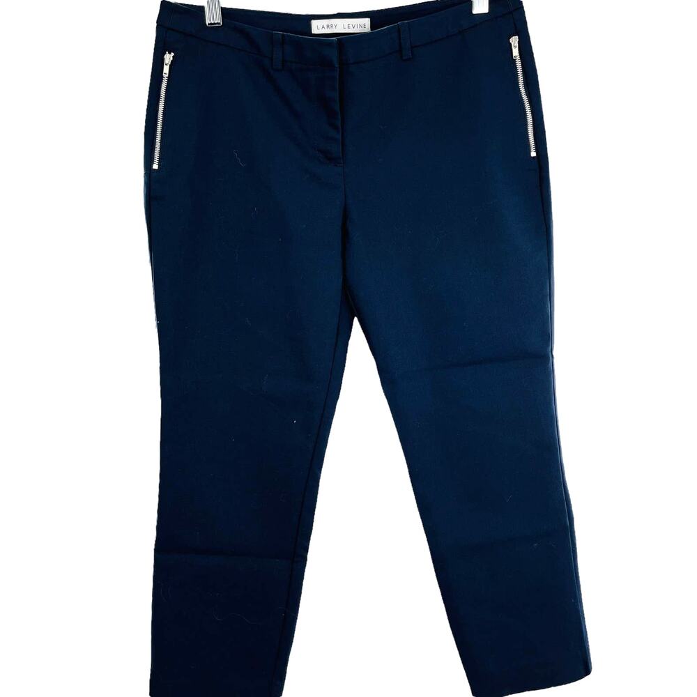 Larry Levine Navy Blue Cotton Blend Zip Pockets Cropped Ankle Pants 8P